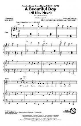 Beau Black_Ford Riley_Sarah Mirza, A Beautiful Day 2-Part Choir Chorpartitur