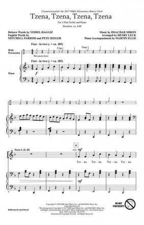 Issachar Miron, Tzena, Tzena, Tzena, Tzena 3-Part Treble Choir Chorpartitur