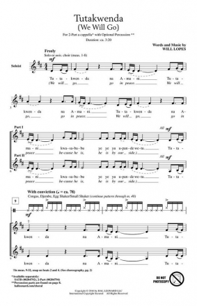 Will Lopes, Tutakwenda 2-Part a Cappella Chorpartitur
