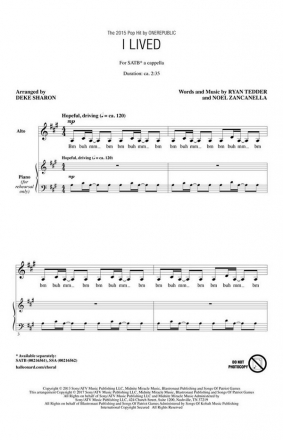 Noel Zancanella_Ryan Tedder, I Lived SATB a cappella Chorpartitur