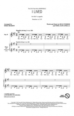 Noel Zancanella_Ryan Tedder, I Lived SSA a cappella Chorpartitur