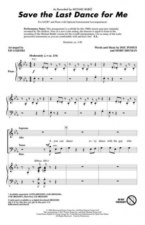 Doc Pomus_Mort Shuman, Save the Last Dance for Me SATB Chorpartitur