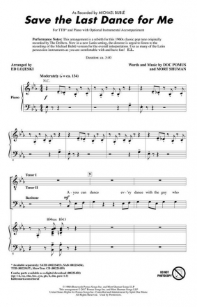 Doc Pomus_Mort Shuman, Save the Last Dance for Me TTB Chorpartitur