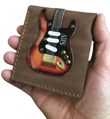 Srv Sig. Electric Guitar Wallet Handmade-Genuine Leather - Acoustic Mini Guitar Miniature Guitar Replica Collectible