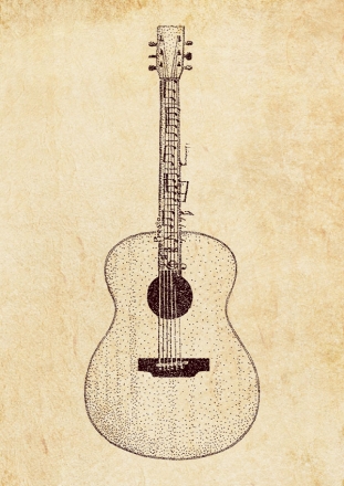 Pointillism Postcard Gitarre Format: 100x148mm Postkarte
