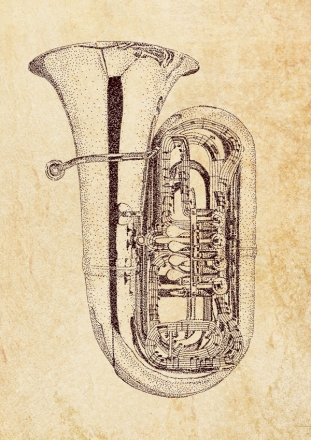 Pointillism Postcard Tuba Format: 100x148mm Postkarte