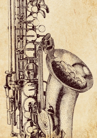Pointillism Postcard Saxophone Format: 100x148mm Postkarte
