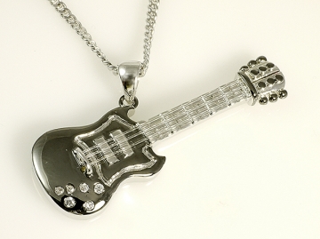 Rockys Anhnger E-Gitarre (silber) versilbert und schwarz (39x13,8mm), rhodiniert, mit Zirkonia-Steinen Anhnger