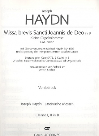 Kleine Orgelsolomesse in B Hob.XXII:7 für Soli, gem Chor und Orchester Clarino 1/2 (Trompete1/2)