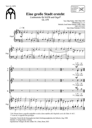 Eine gro�e Stadt ersteht f�r gem Chor und Orgel Partitur
