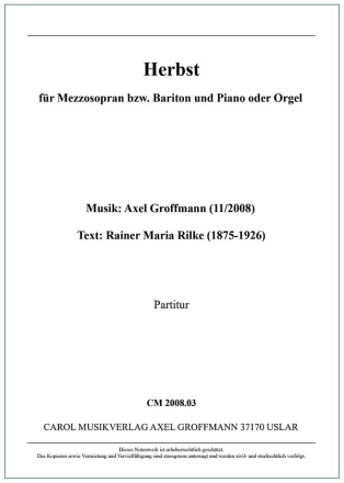 Herbst fr Mezzosopran (Bariton) und Piano/Orgel