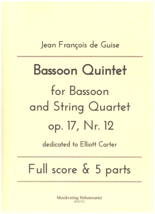 Bassoon Quintet op.17,12 for bassoon and string quartet score and parts
