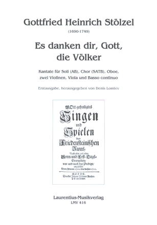 Es danken dir, Gott, die Vlker fr Soli (AB), gem Chor, Oboe, 2 Violinen, Viola und Bc Partitur