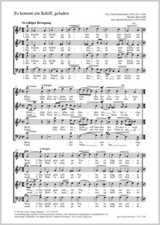 Es kommt ein Schiff, geladen Coro SATB Partitur