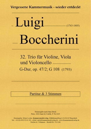 32. Trio G-Dur, op. 47/2, G 108 fr Violine, Viola und Violoncello Partitur und Stimmen