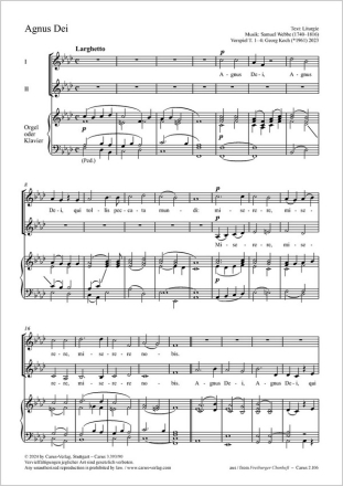 Agnus Dei 2stg Chor, Org/Pfte Partitur