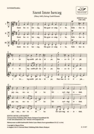 Szent Imre herceg Women's Choir Choral Score