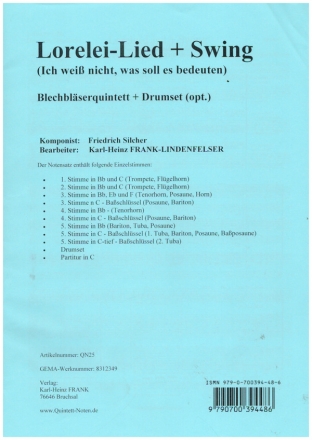 Lorelei-Lied + Swing f�r 5 Blechbl�ser und Schlagzeug (opt.) Partitur und Stimmen
