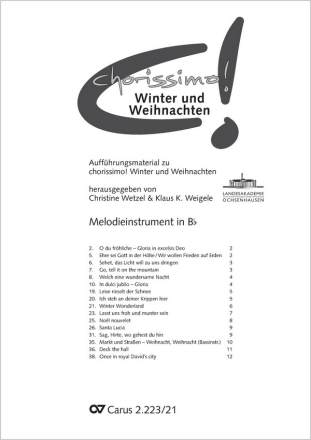 chorissimo! Winter und Weihnachten 1-3stg Kinder-/Jugendchor, Pfte, [Melodieinstr] Einzelstimme, Melodieinstrument 2