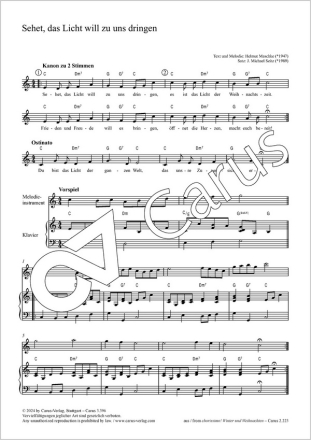 Sehet, das Licht will zu uns dringen Coro 4stg, Pfte, Melodieinstr Partitur