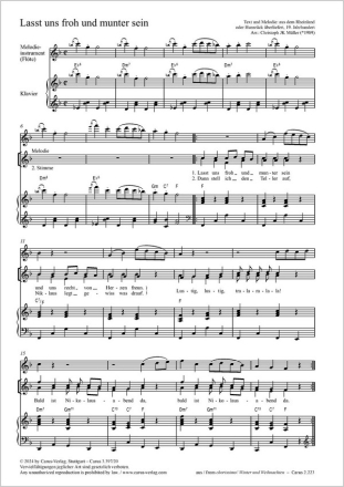 Lasst uns froh und munter sein Coro 2stg, Pfte, Melodieinstr (Fl) Partitur