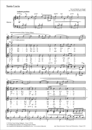 Santa Lucia Coro 2stg, Pfte, Melodieinstr (Fl/Vl/Ob) Partitur