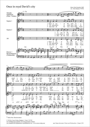 Once in royal David's City Coro SSA, Pfte, Bassinstr (Vc), Melodieinstr (Fl/Vl) Partitur