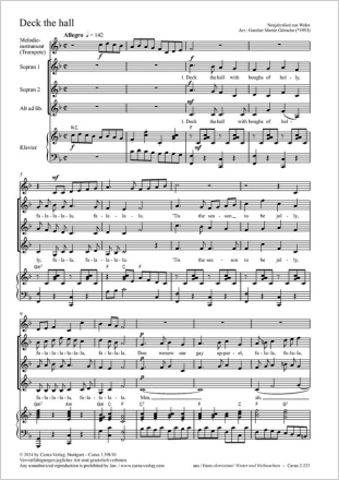 Deck the hall Coro SS[A], Pfte, Melodieinstr (Tr) Partitur