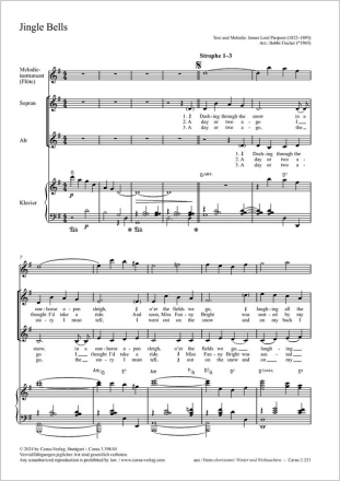 Jingle Bells Coro SAA, Pfte, Melodieinstr (Fl) Partitur