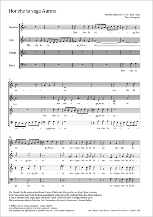 Hor che la vaga Aurora Coro SATB Partitur