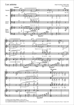 Lux aeterna Coro SATB, Pfte Partitur