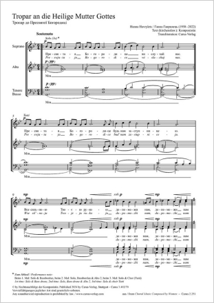 Tropar an die Heilige Mutter Gottes Coro SATB Partitur