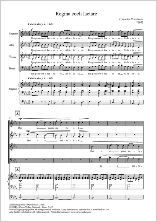 Regina coeli laetare Coro SATB, Org Partitur