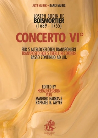 Concerto VI  fr 5 Albtblockflten und basso continuo ad lib. Partitur und Stimmen