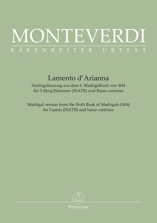 Lamento d'Arianna (Madrigalfassung aus dem 6. Madrigalbuch von 1614)  Partitur, Urtextausgabe