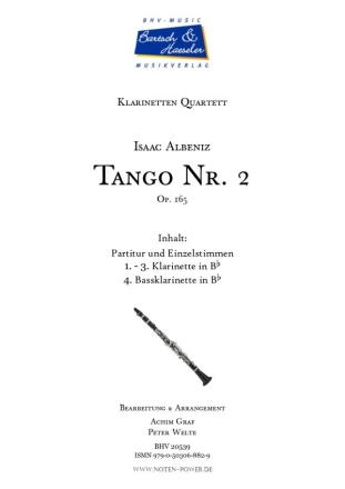 Tango op.165 Nr.2 fr Klarinettenquartett Partitur und Stimmen