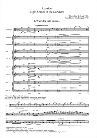 Light Shines in the Darkness Coro SSAATTBB, Va solo Chorpartitur