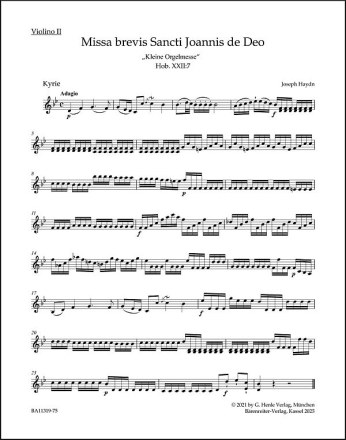 Missa brevis Sancti Joannis Hob. XXII:7 'Kleine Orgelmesse'  2. Violine