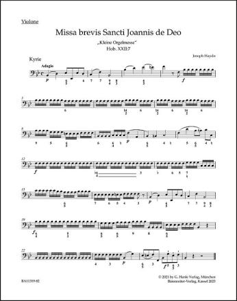 Missa brevis Sancti Joannis Hob. XXII:7 'Kleine Orgelmesse'  Cello, Kontrabass
