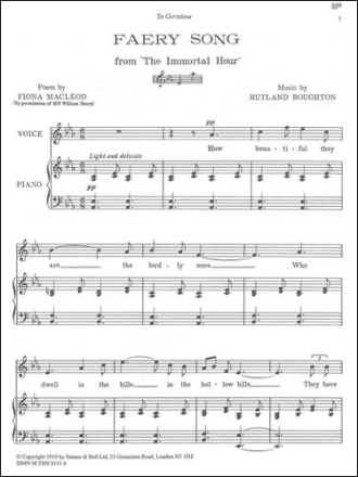 The Faery Song (The Immortal Hour) (E flat - A flat) Voice & Piano