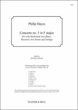 Concerto no. 3 in F major. Score & Parts Solo Organ and Strings