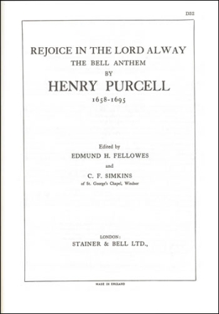 Rejoice in the Lord (The Bell Anthem) SATB and organ
