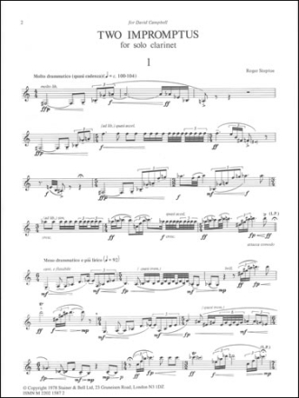 Two Impromptus for Solo Clarinet Clarinet