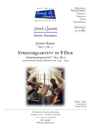 Streichquartett F-Dur op.3 no.5 Hob.III:17 fr Streichquartett Partitur und Stimmen