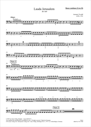 Lauda Jerusalem Coro I: Solo S, Coro SATB, 2 Vl, Va, Bc / Coro II: Solo S, Coro SATB, 2 Vl, Va, Bc Einzelstimme, Coro 2: Basso cont
