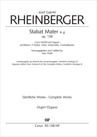 Stabat Mater in g Streicherfassung: Coro SATB, 2 Vl, Va, Vc, Cb, Org, Orgelfassung: Coro SATB, Org Einzelstimme, Orgel