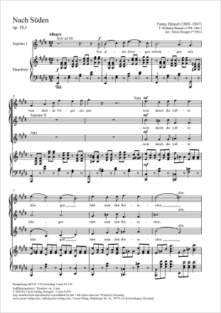 Nach Sden Coro SSATB, Pfte Partitur