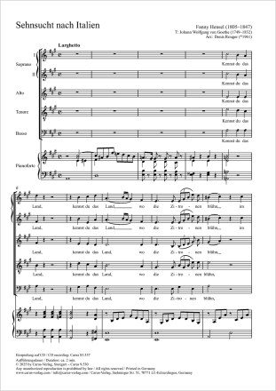 Sehnsucht nach Italien Coro SSATB, Pfte Partitur
