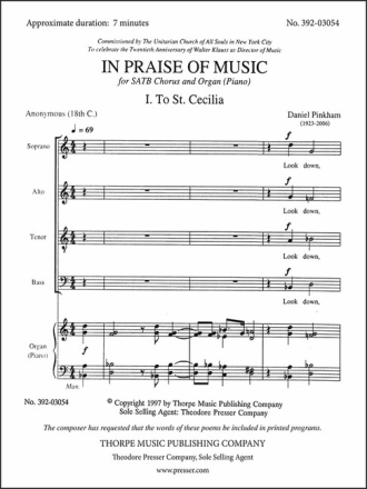 In Praise Of Music gemischter Chor (SATB) und Orgel (Klavier) Sing- und Spielpartitur