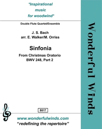 Sinfonia (Christmas Oratorio) BWV 248, Part 2 for double flute quartet score and parts